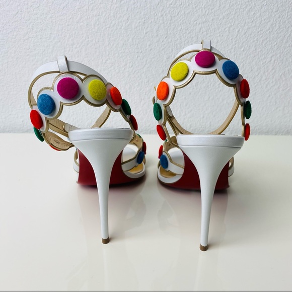 Christian Louboutin Smartissima 100 White Multi Ankle Strap Sandal Heel - Picture 5 of 11